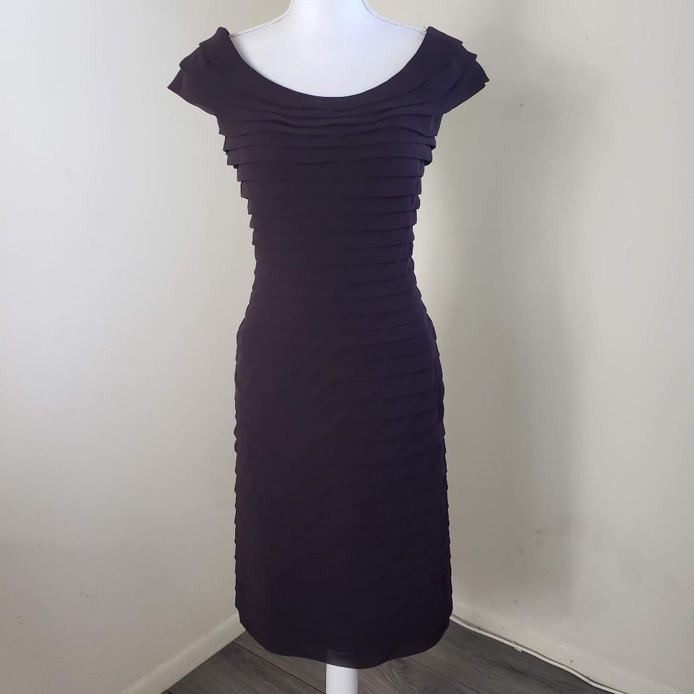 Adrianna Papell Tiered Shutter Pleat Cocktail Dress Brown Size 6